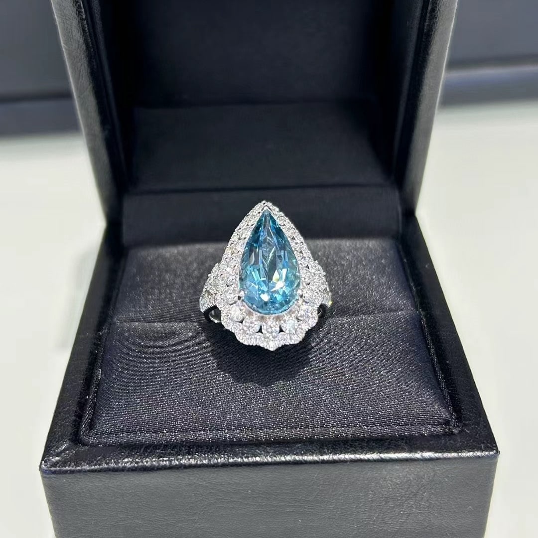 14k Gold 5.78 Ctw Natural Aquamarine & Diamond Ring - 3
