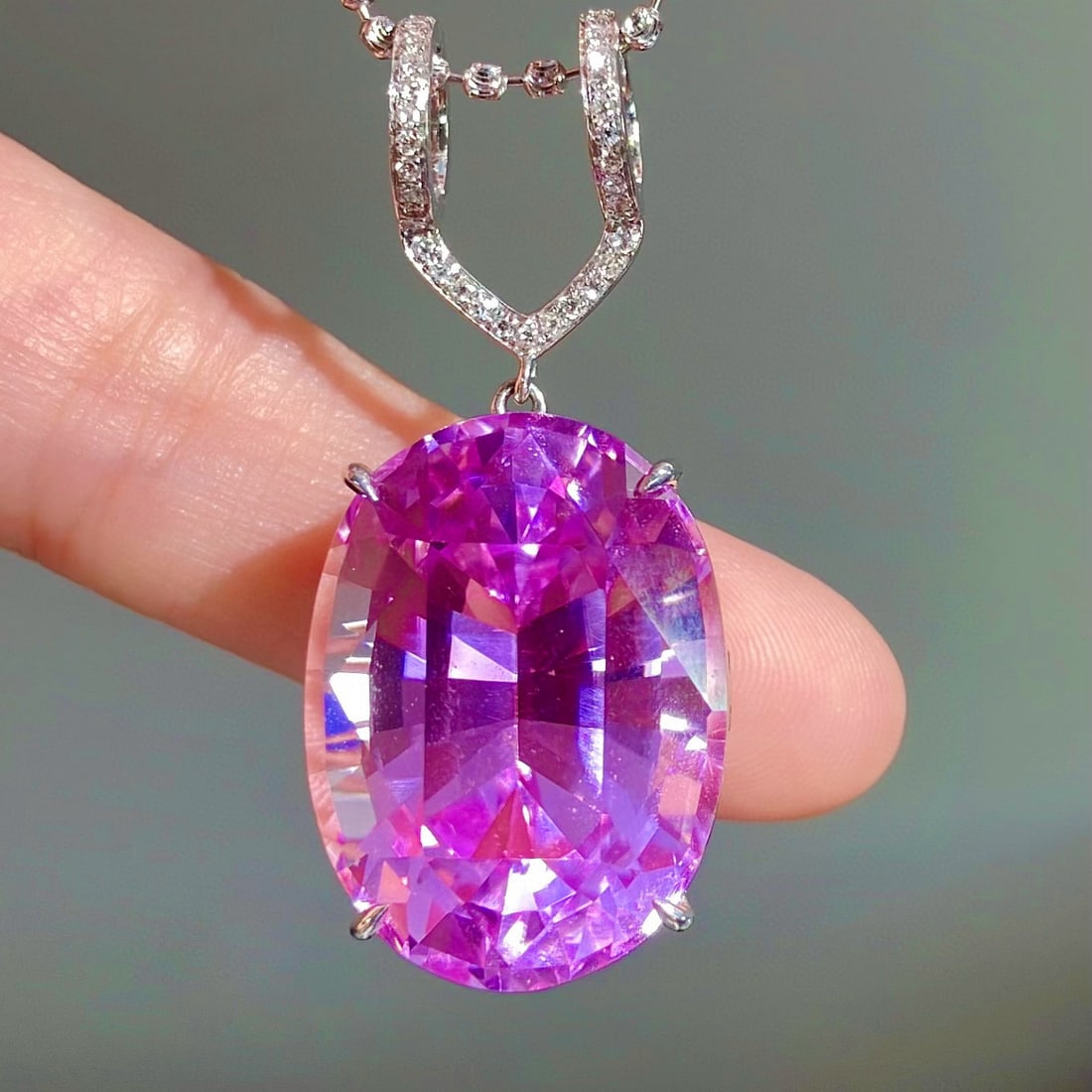 14k Gold 38.35 Ctw Natural Kunzite & Diamond Pendant( Without Chain ) (1 of 8)
