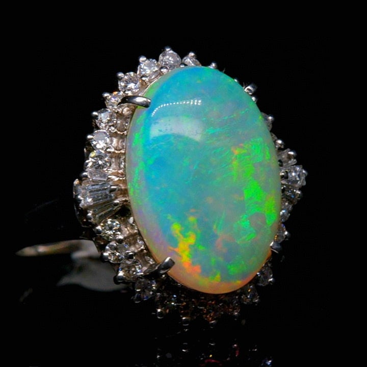 14k Gold 4.88 Ctw Natural Opal & Diamond Ring - 2