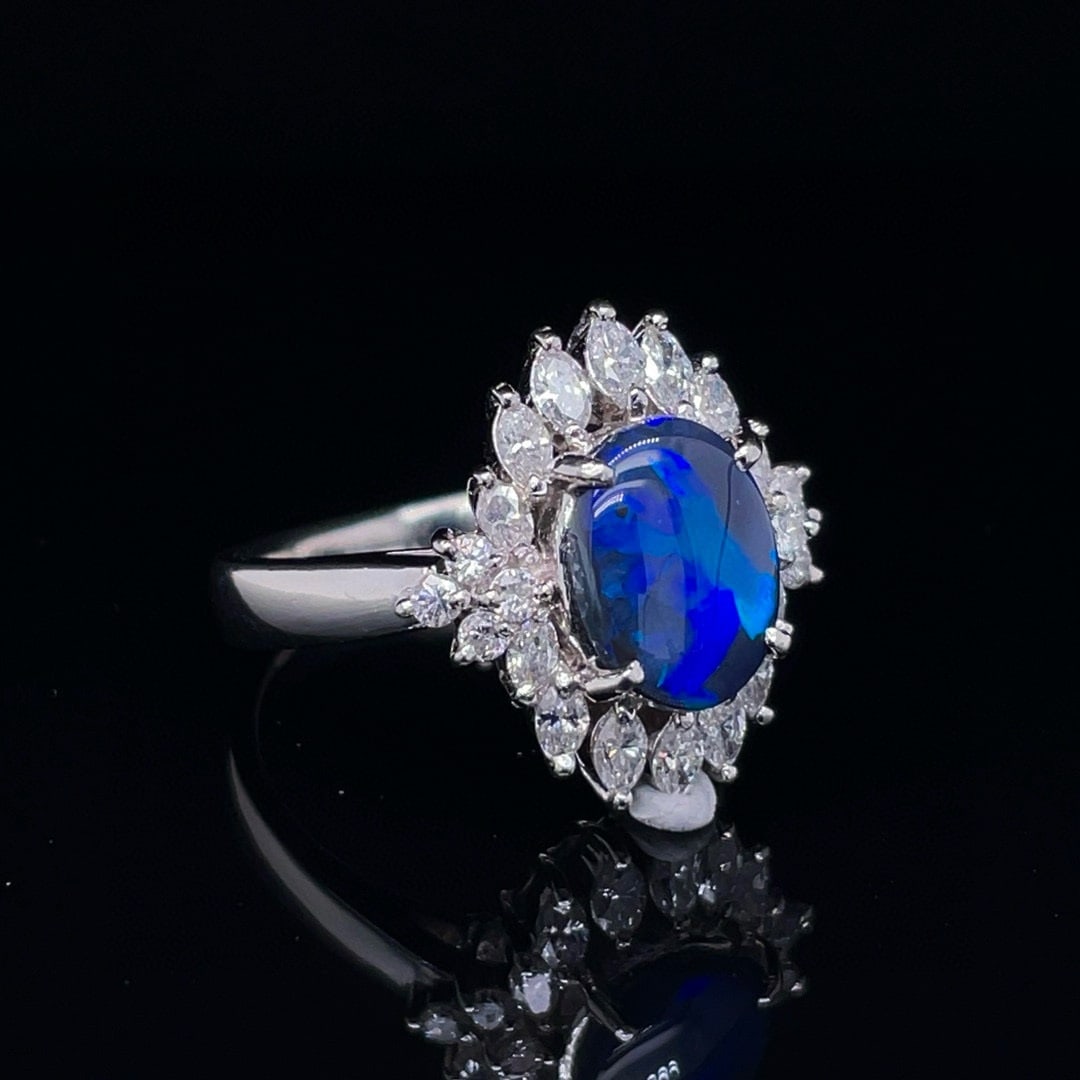 14k Gold 2.20 Ctw Natural Opal & Diamond Ring - 2