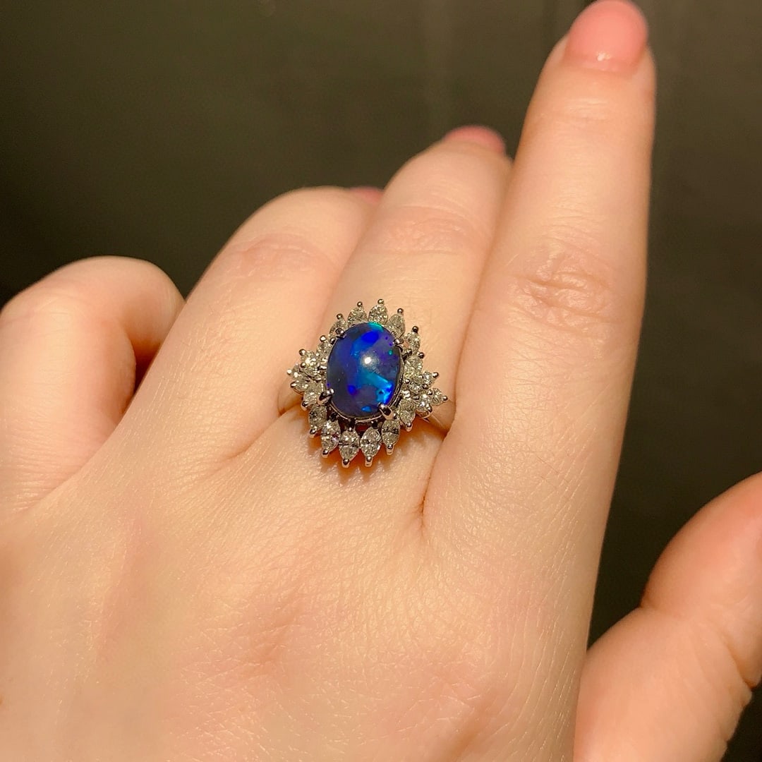 14k Gold 2.20 Ctw Natural Opal & Diamond Ring - 5