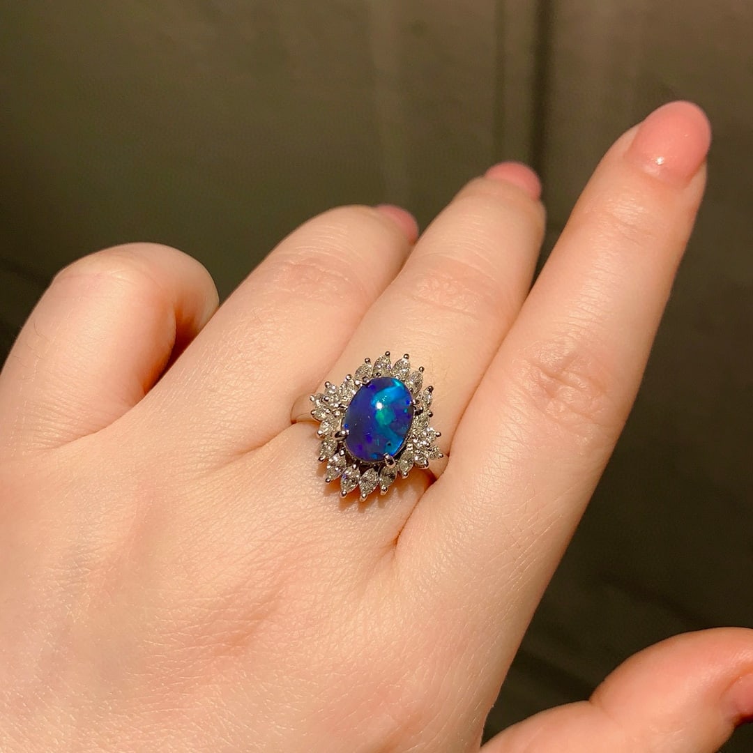 14k Gold 2.20 Ctw Natural Opal & Diamond Ring - 6