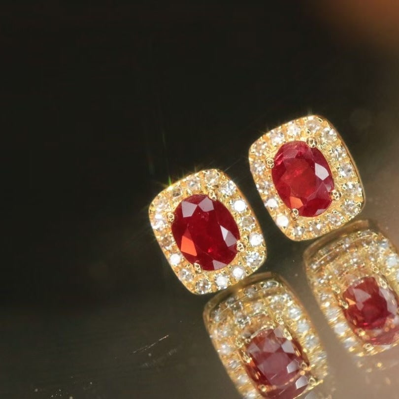 14k Gold 0.56 Ctw Natural Ruby & Diamond Earrings - 2