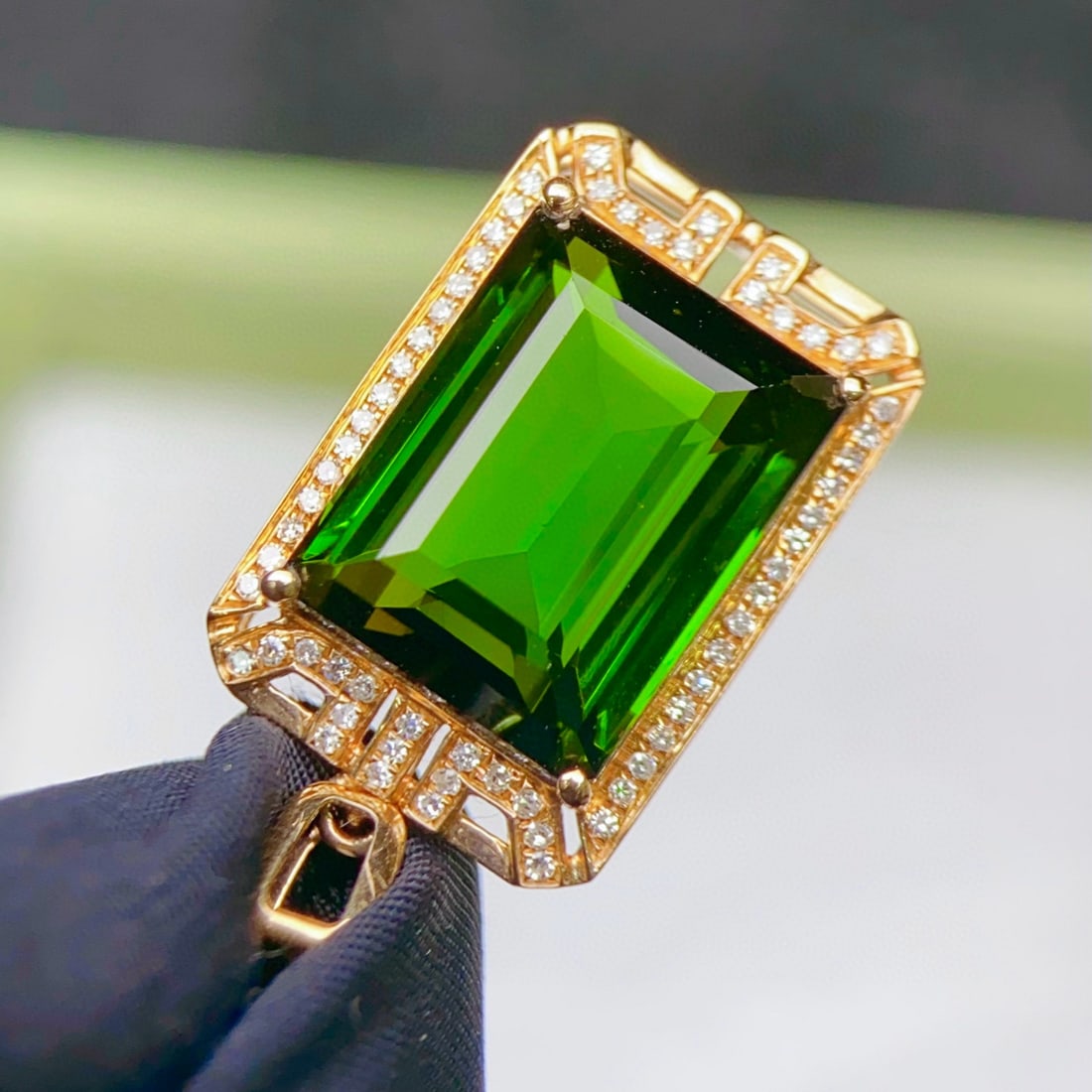 14k Gold 9.43 Ctw Natural Tourmaline & Diamond Pendant( Without Chain ) - 2