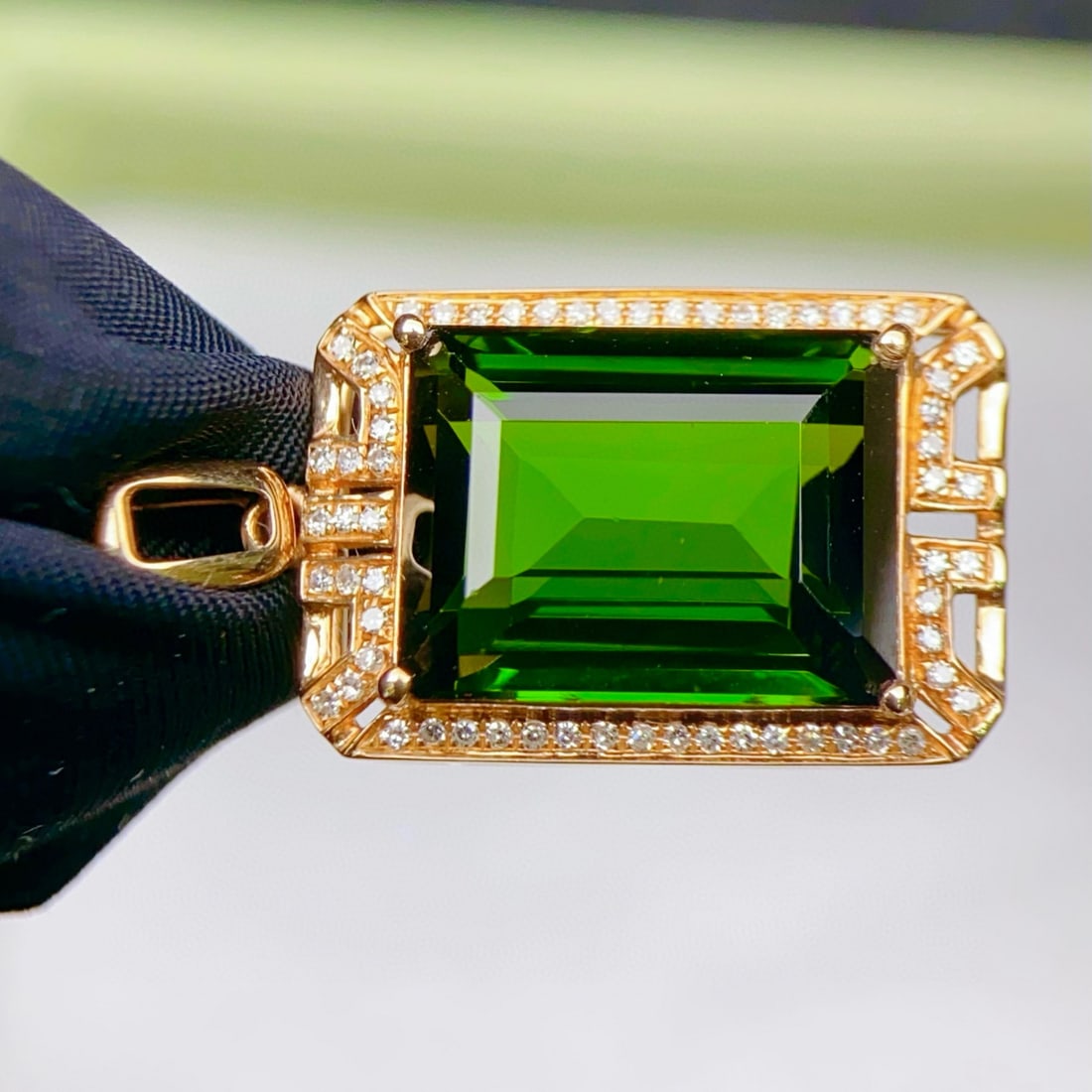 14k Gold 9.43 Ctw Natural Tourmaline & Diamond Pendant( Without Chain ) - 3