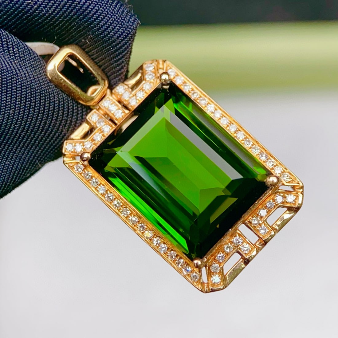 14k Gold 9.43 Ctw Natural Tourmaline & Diamond Pendant( Without Chain ) - 5