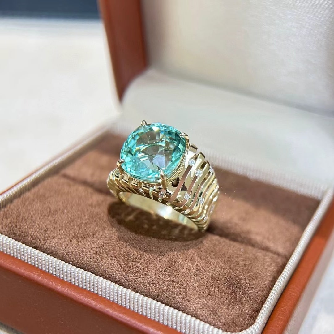 14k Gold 9.84 Ctw Natural Tourmaline & Diamond Ring - 3