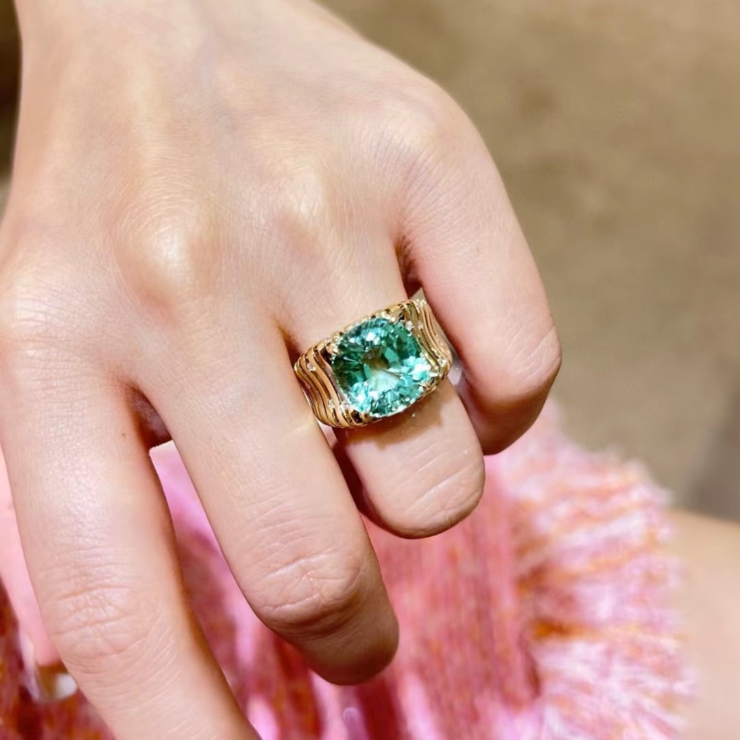 14k Gold 9.84 Ctw Natural Tourmaline & Diamond Ring - 5
