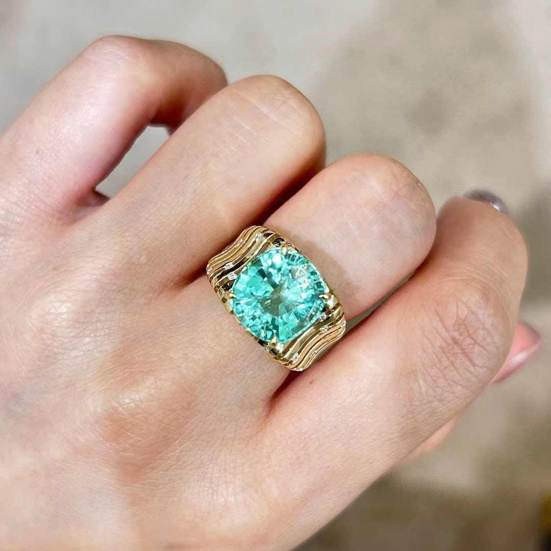14k Gold 9.84 Ctw Natural Tourmaline & Diamond Ring - 6