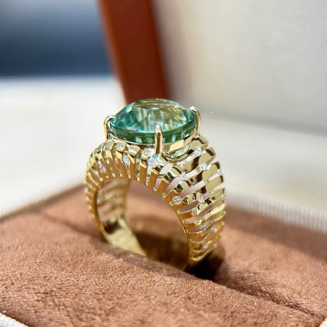 14k Gold 9.84 Ctw Natural Tourmaline & Diamond Ring - 8