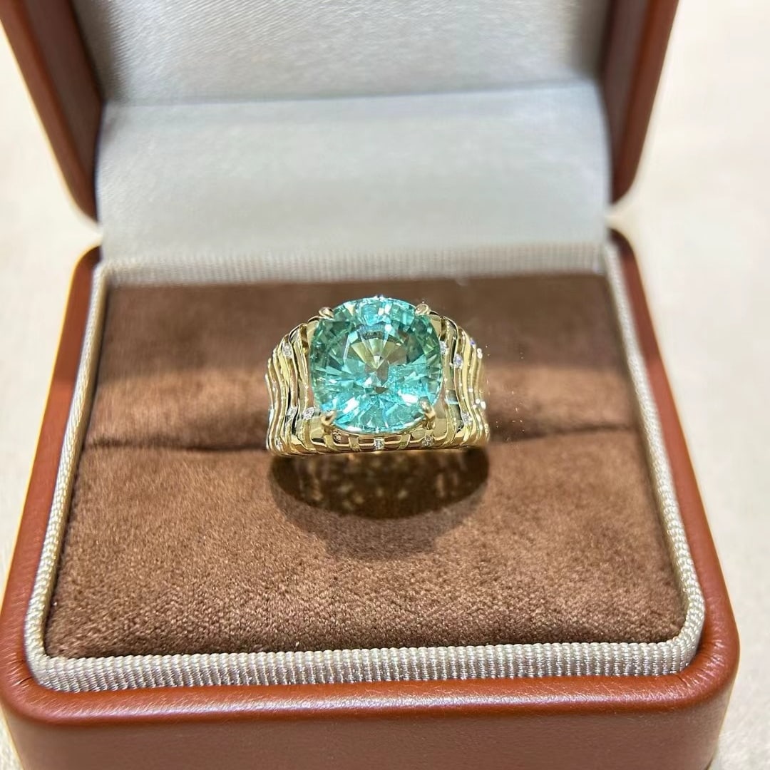 14k Gold 9.84 Ctw Natural Tourmaline & Diamond Ring - 9