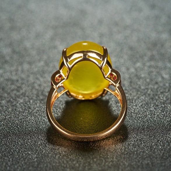 14k Gold 15.9 Ct Natural Prehnite & Ruby Ring - 4
