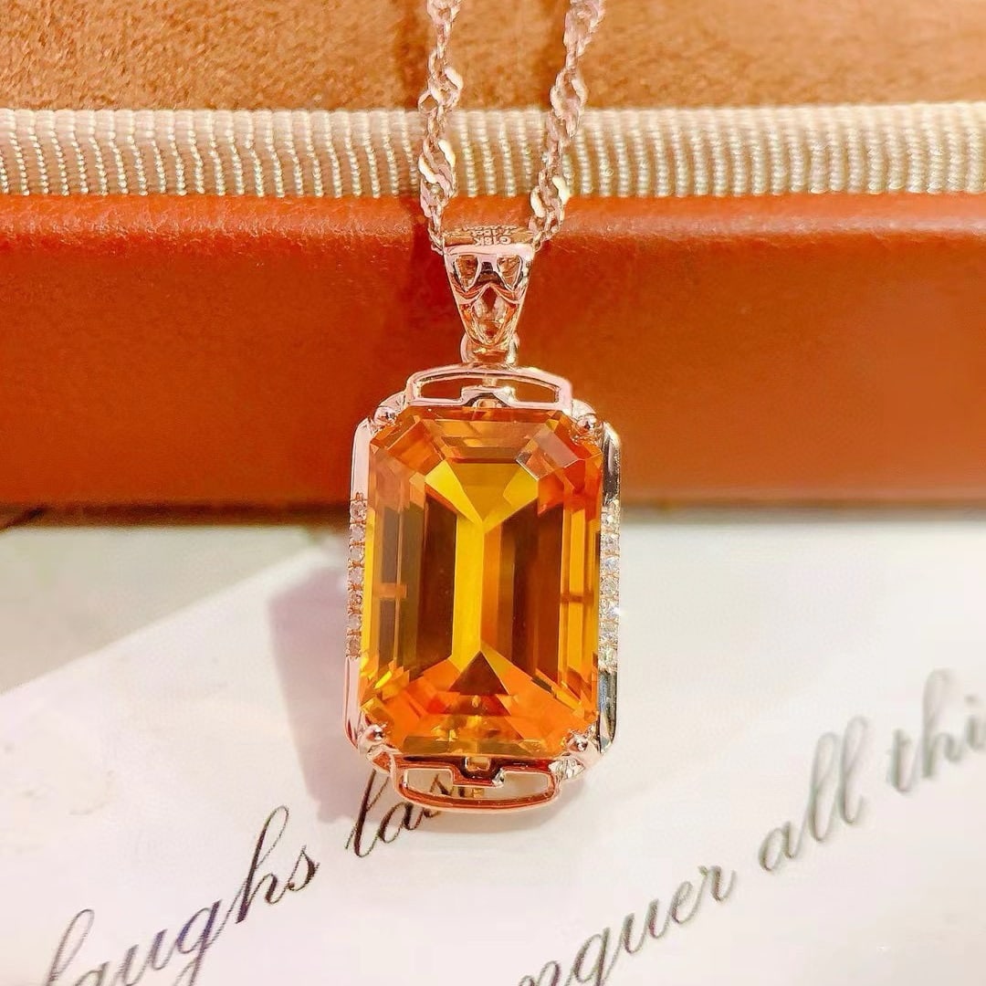 14k Gold 7.19 Ctw Natural Citrine & Diamond Pendant( Without Chain ): Ref:231035141 // gold content:14k gold // main gemstone:citrine // shape:octagonal // carat weight:7. 15ct // color:yellow // treatment:natural // // adjacent gemstone 2 : diamond // number of