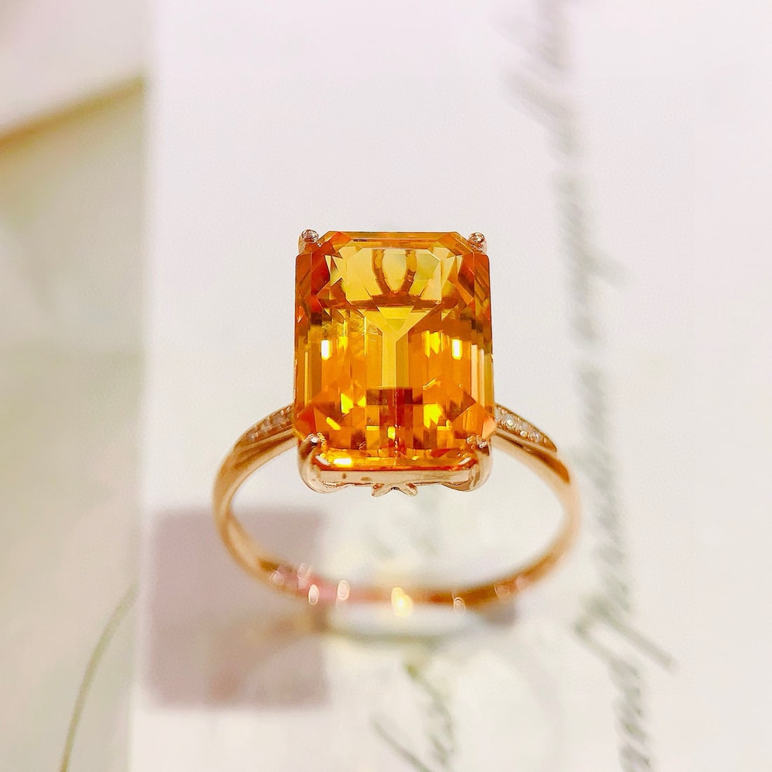 14k Gold 5.68 Ctw Natural Citrine & Diamond Ring - 4