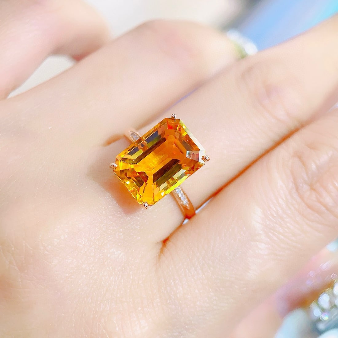 14k Gold 5.68 Ctw Natural Citrine & Diamond Ring - 6