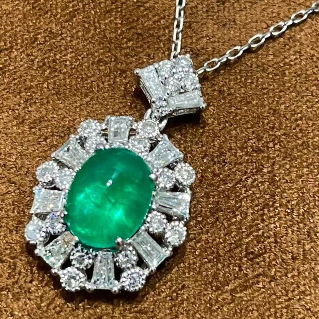 14k Gold 1.5 Ct Natural Emerald & Diamond Pendant( Without Chain ) - 2