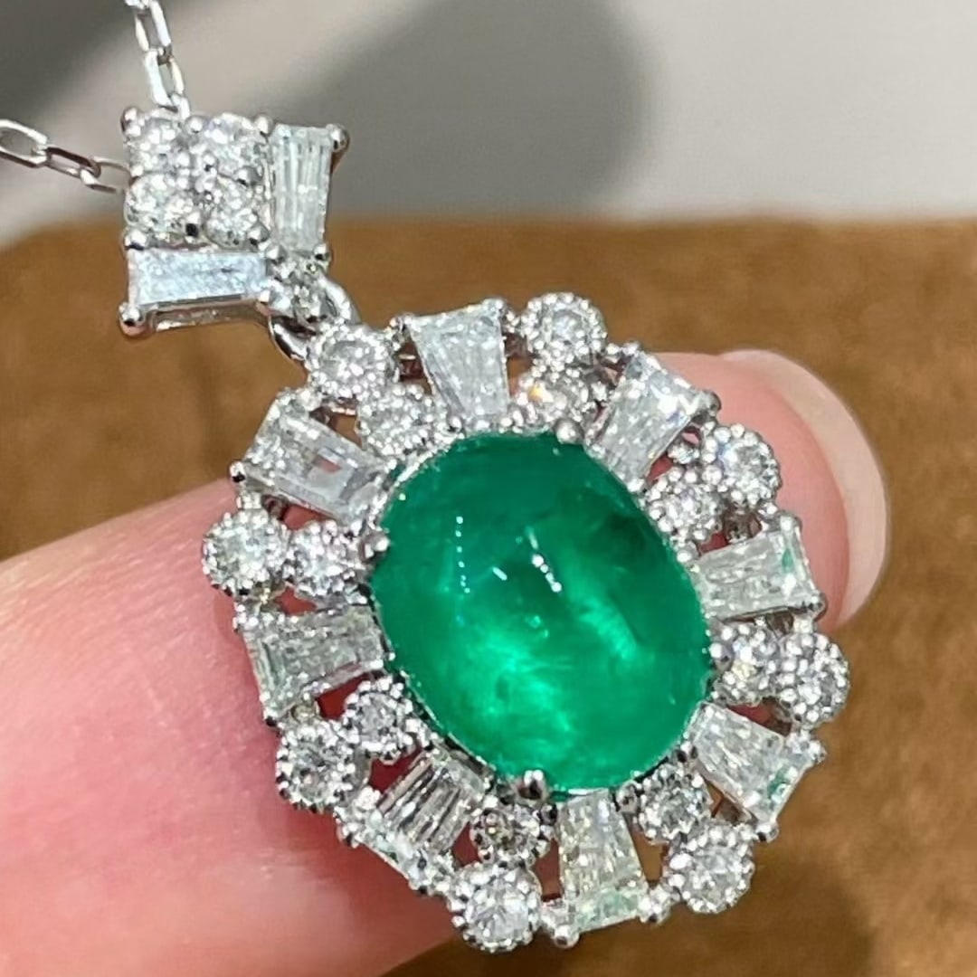 14k Gold 1.5 Ct Natural Emerald & Diamond Pendant( Without Chain ) - 4