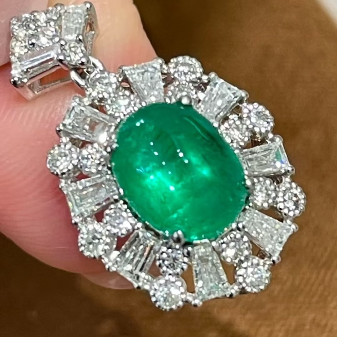 14k Gold 1.5 Ct Natural Emerald & Diamond Pendant( Without Chain ) - 5