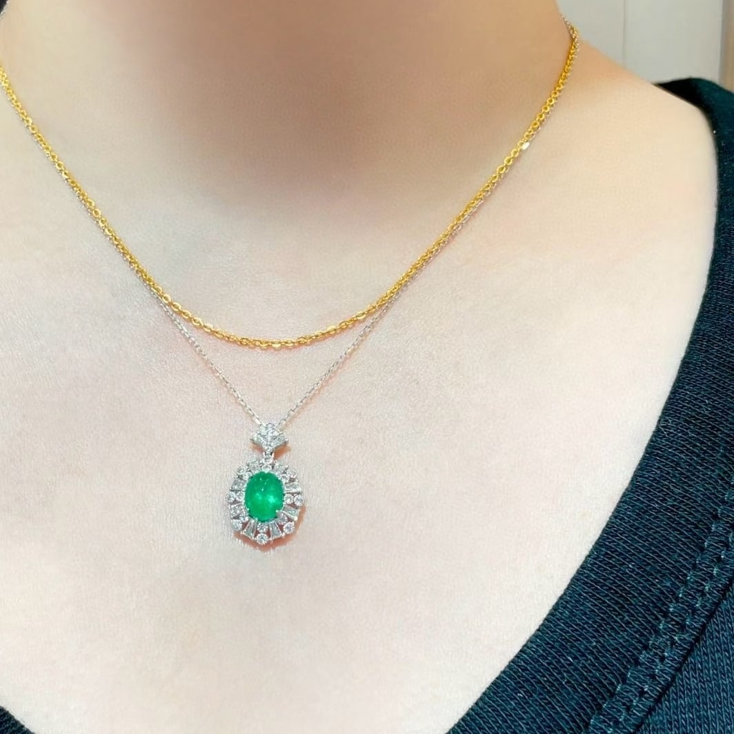 14k Gold 1.5 Ct Natural Emerald & Diamond Pendant( Without Chain ) - 6