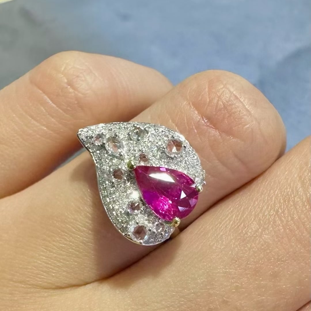14k Gold 1.07 Ct Natural Ruby & Diamond & Sapphire Ring - 4