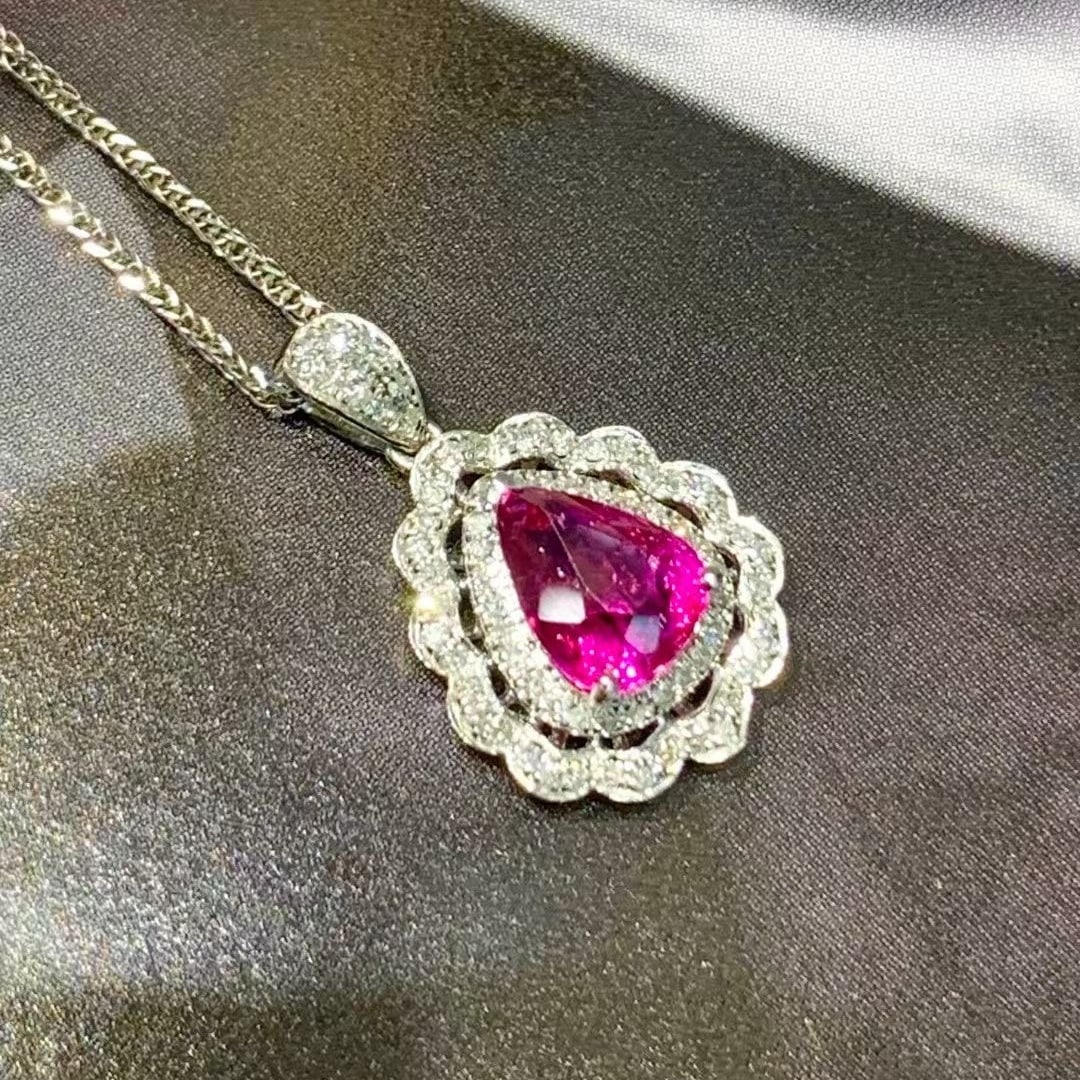 14k Gold 1.15 Ct Natural Ruby & Diamond Pendant( Without Chain ) - 2