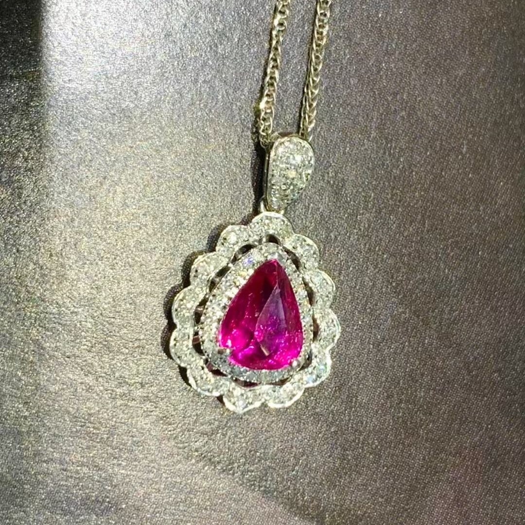 14k Gold 1.15 Ct Natural Ruby & Diamond Pendant( Without Chain ) - 3