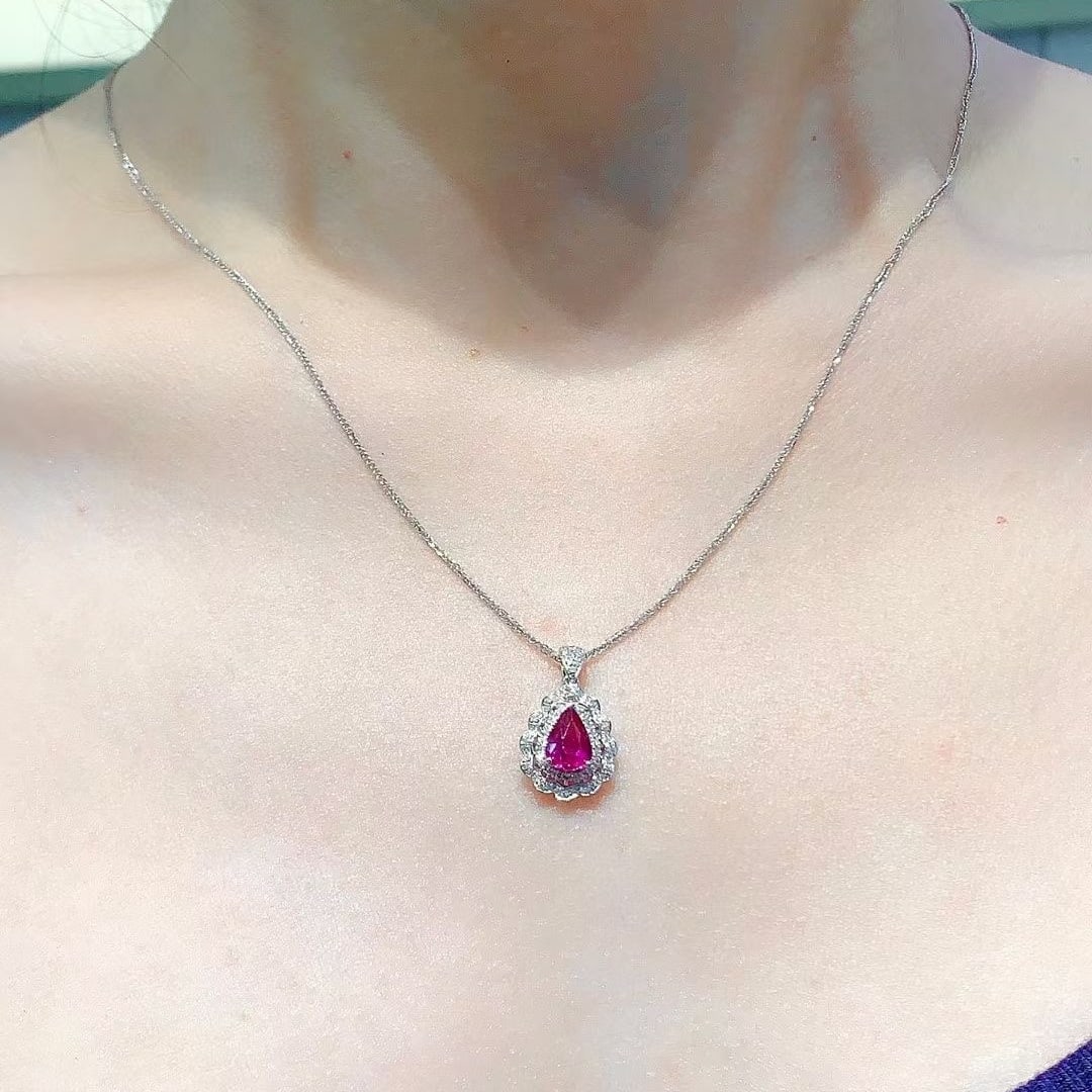 14k Gold 1.15 Ct Natural Ruby & Diamond Pendant( Without Chain ) - 4