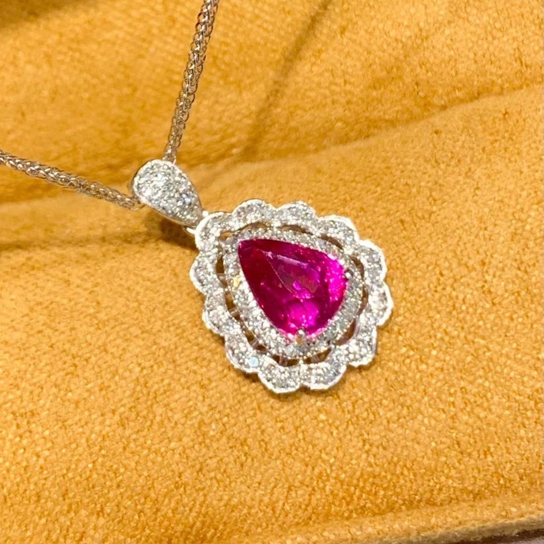 14k Gold 1.15 Ct Natural Ruby & Diamond Pendant( Without Chain ) - 5