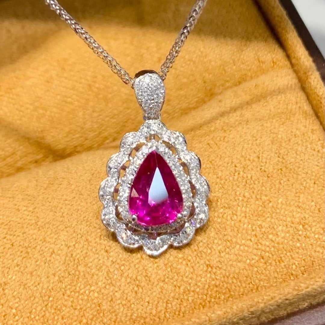 14k Gold 1.15 Ct Natural Ruby & Diamond Pendant( Without Chain ) - 6