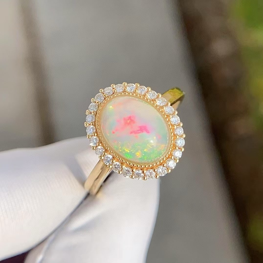 14k Gold 2 Ct Natural Opal & Diamond Ring - 2