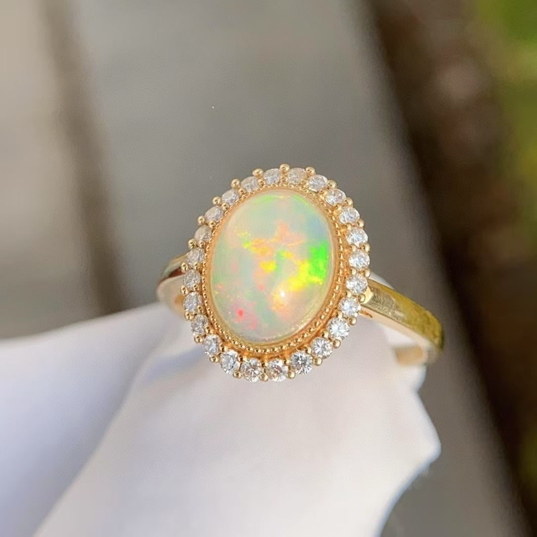 14k Gold 2 Ct Natural Opal & Diamond Ring - 3