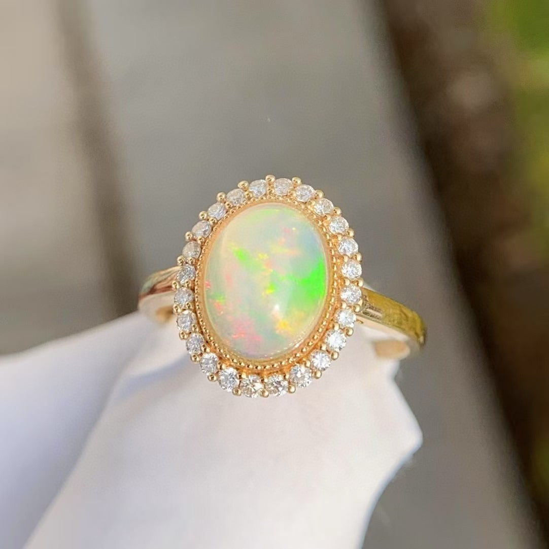 14k Gold 2 Ct Natural Opal & Diamond Ring - 5