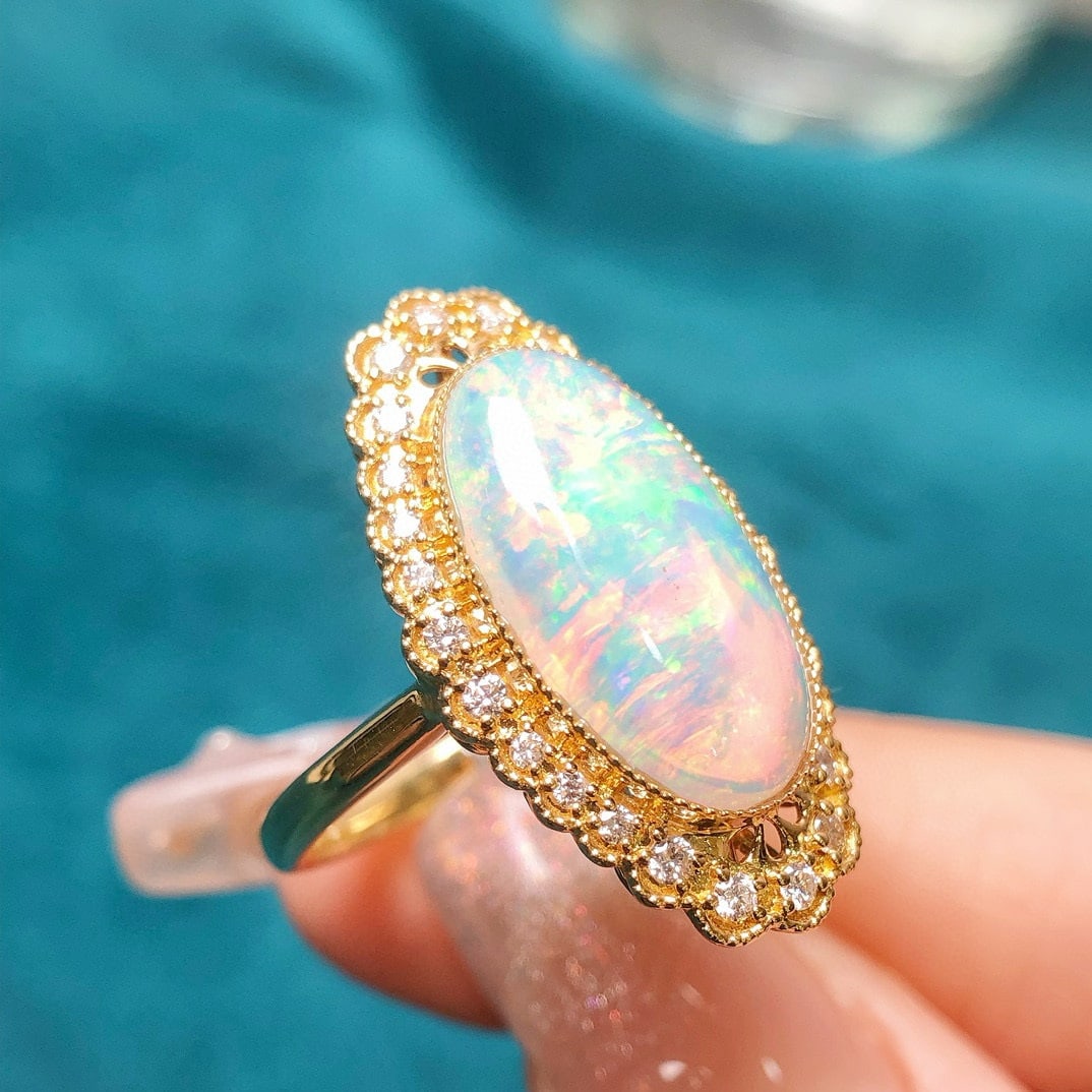 14k Gold 3.94 Ctw Natural Opal & Diamond Ring - 5