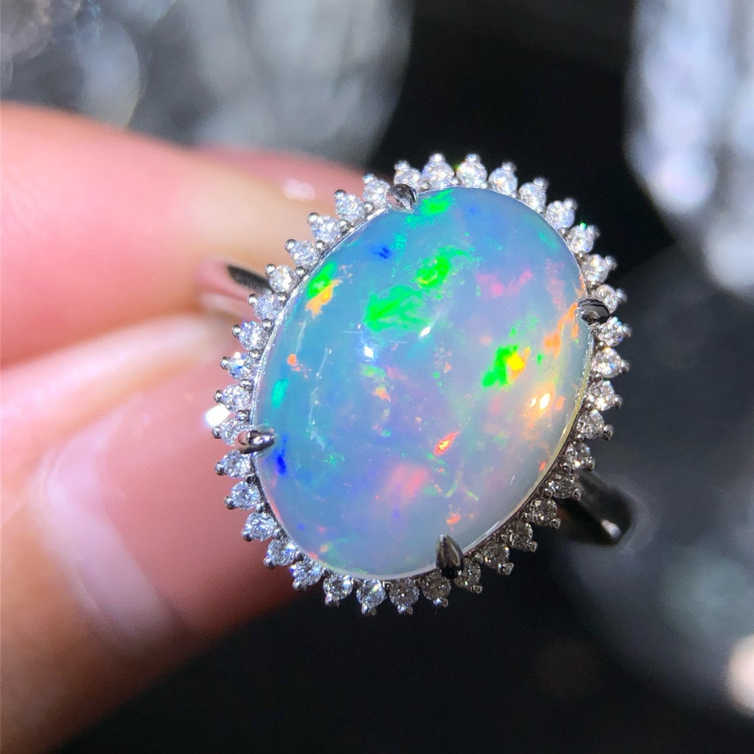14k Gold 3.49 Ctw Natural Opal & Diamond Ring - 2
