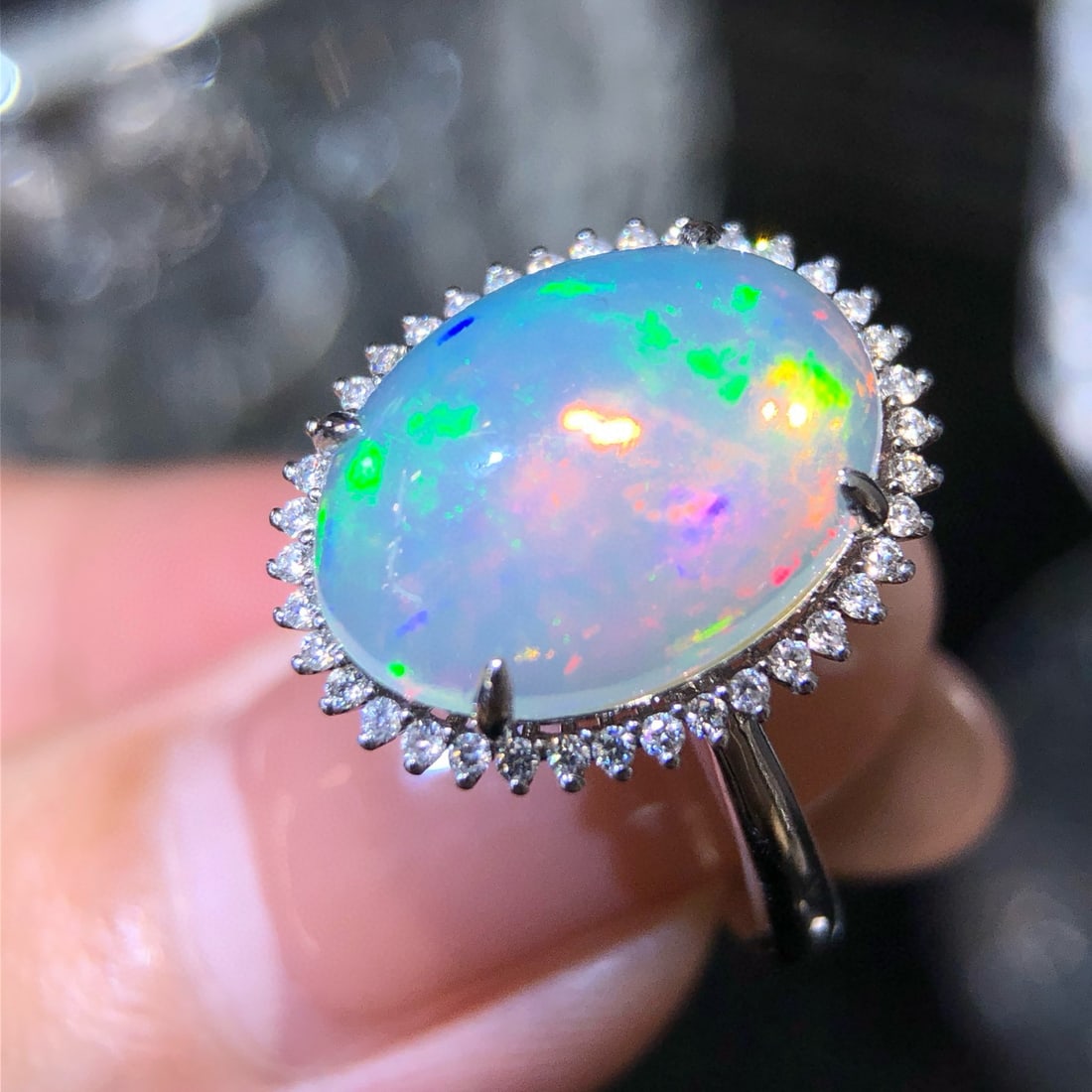 14k Gold 3.49 Ctw Natural Opal & Diamond Ring - 3