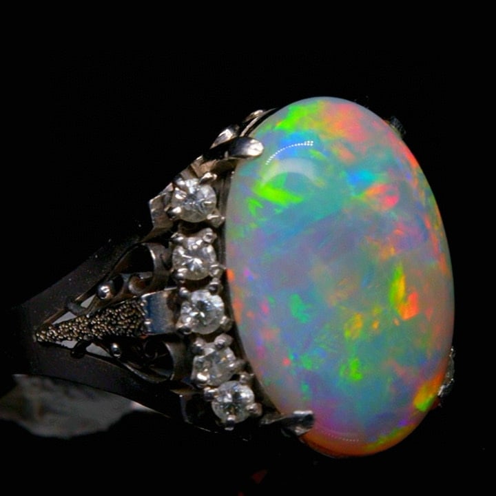 14k Gold 3.4 Ct Natural Opal & Diamond Ring - 2