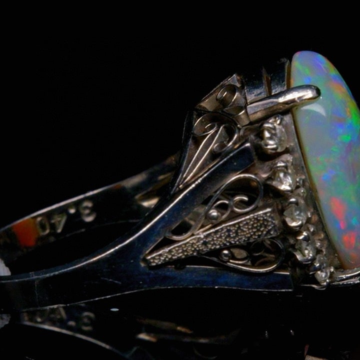 14k Gold 3.4 Ct Natural Opal & Diamond Ring - 3