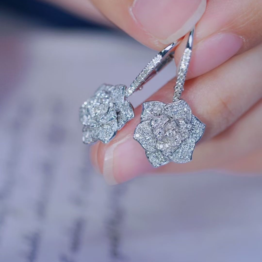 14k Gold 0.8 Ct Natural H Diamond & Flowers Earrings - 2