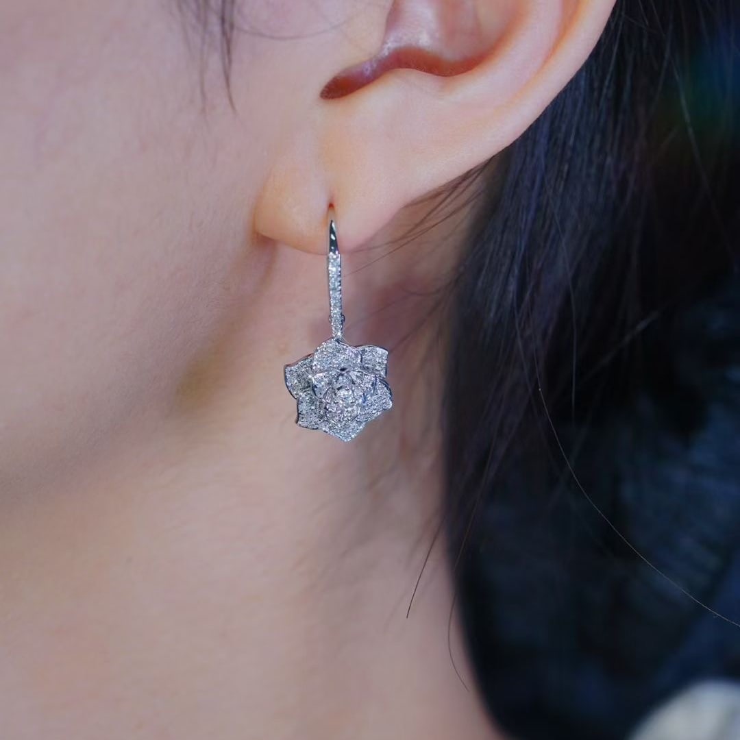 14k Gold 0.8 Ct Natural H Diamond & Flowers Earrings - 3