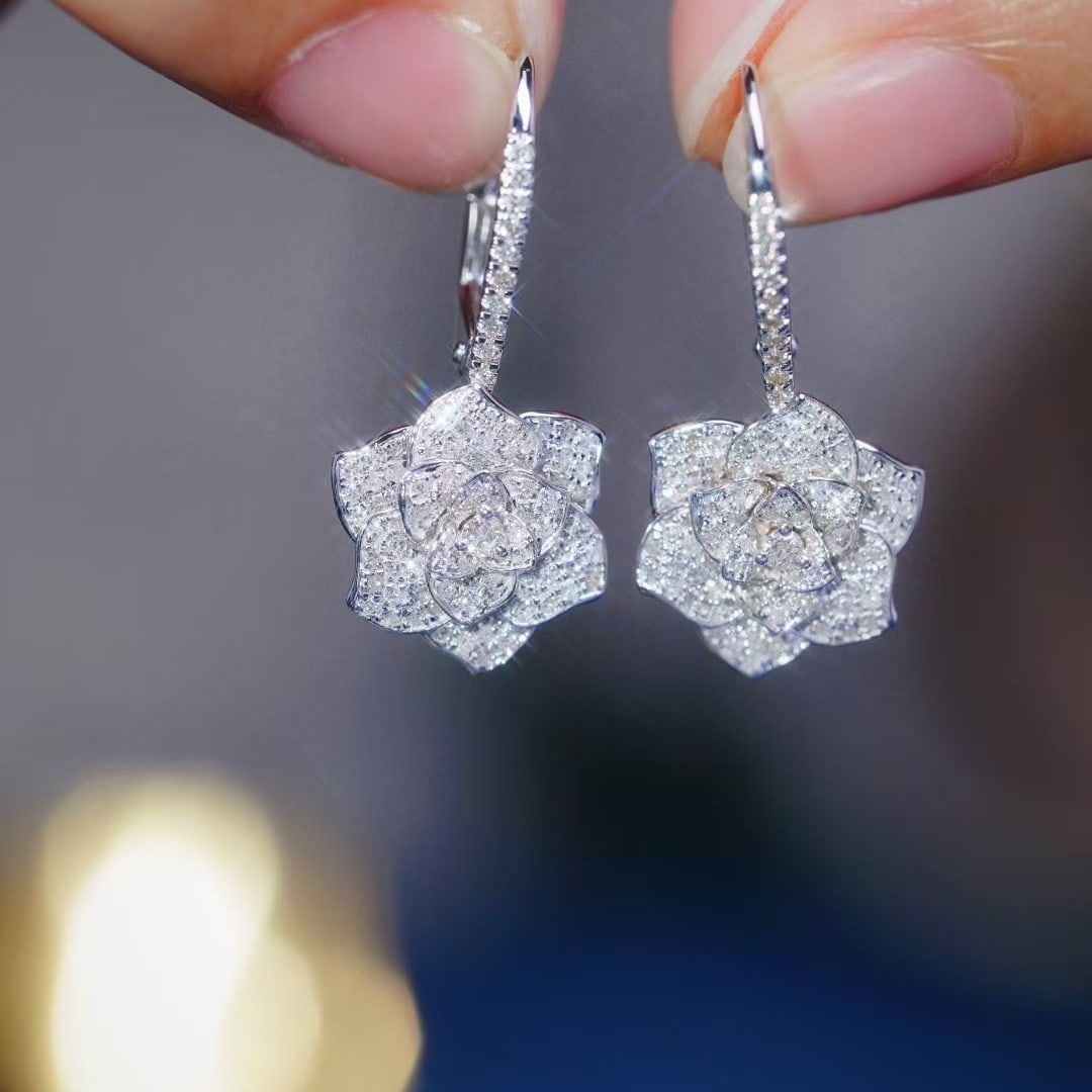 14k Gold 0.8 Ct Natural H Diamond & Flowers Earrings - 4