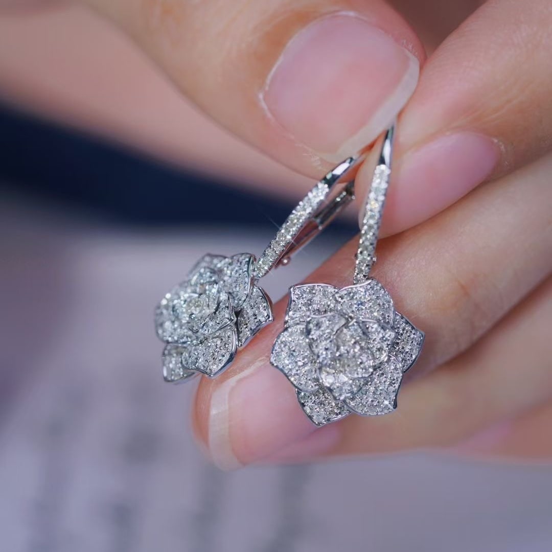 14k Gold 0.8 Ct Natural H Diamond & Flowers Earrings - 5