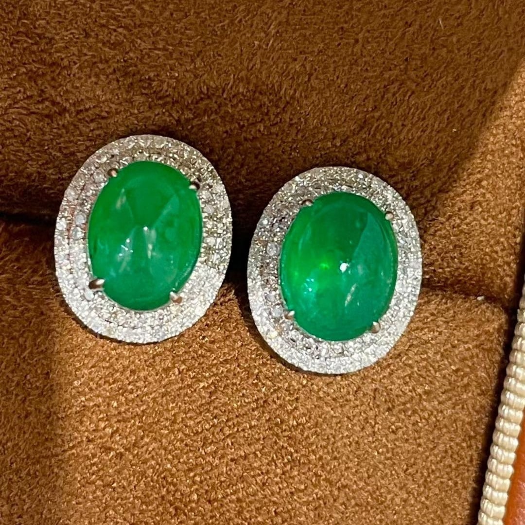 14k Gold 3.66 Ct Natural Emerald & Diamond Earrings - 2
