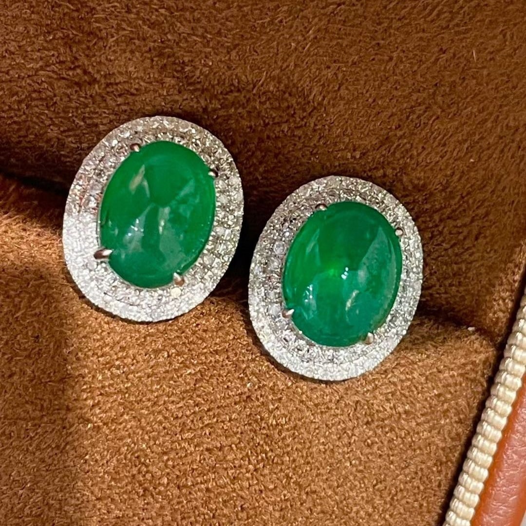 14k Gold 3.66 Ct Natural Emerald & Diamond Earrings - 5