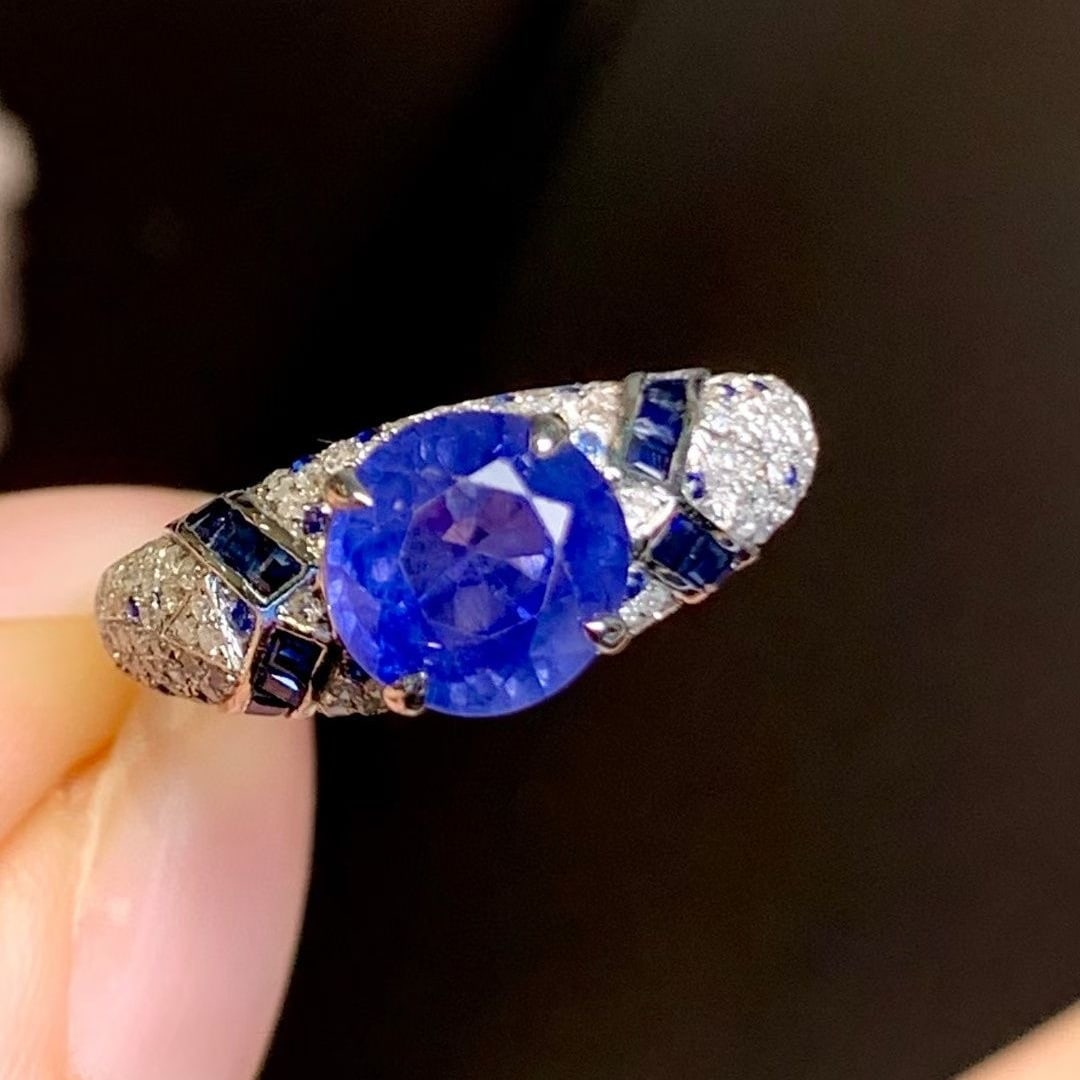 14k Gold 3.2 Ct Natural Sapphire & Diamond Ring - 2