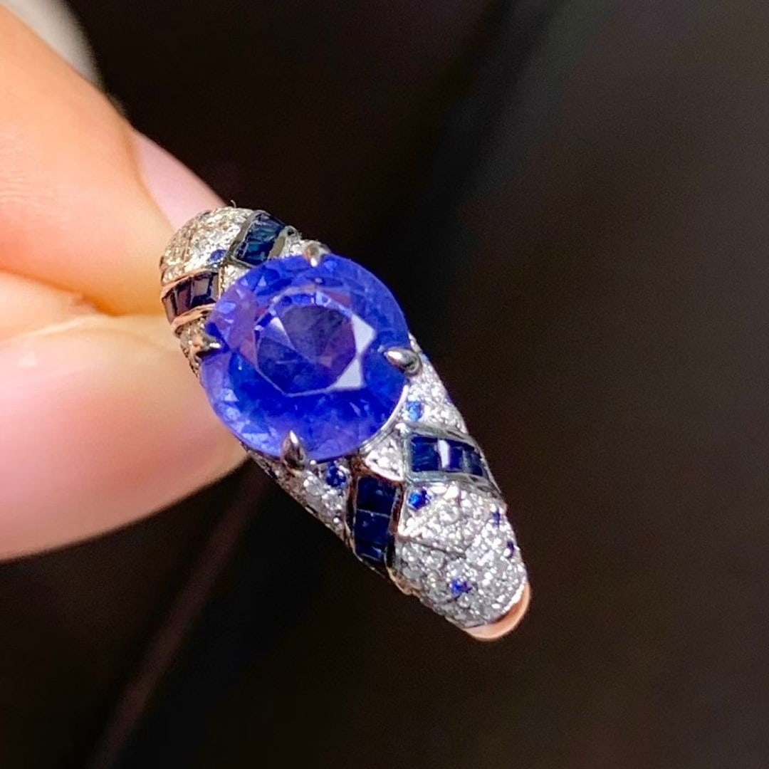 14k Gold 3.2 Ct Natural Sapphire & Diamond Ring - 3