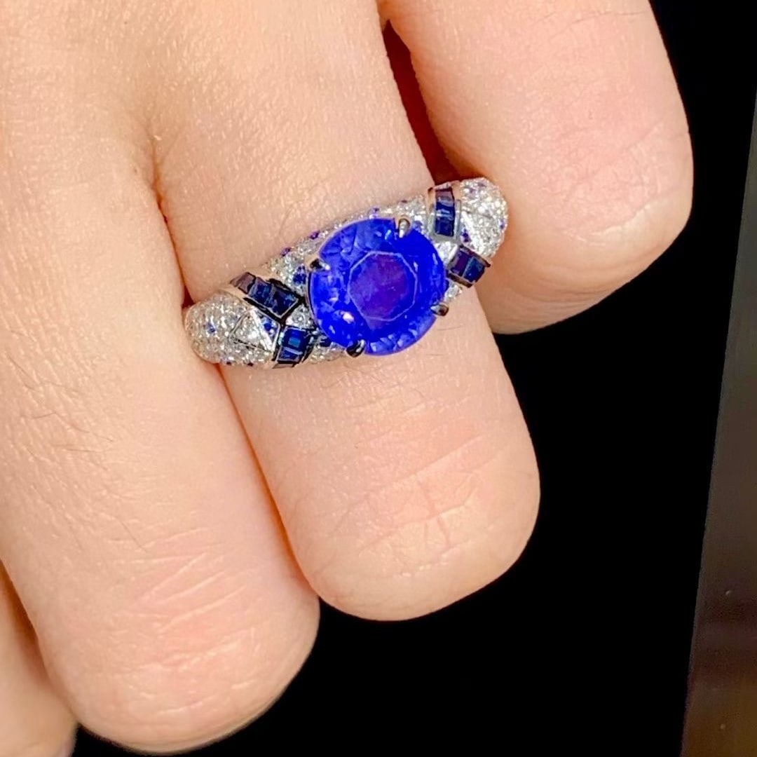 14k Gold 3.2 Ct Natural Sapphire & Diamond Ring - 4