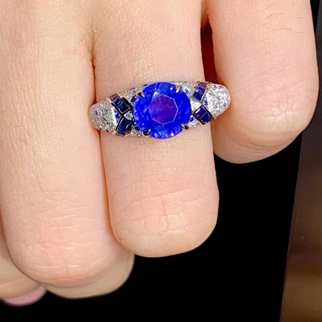 14k Gold 3.2 Ct Natural Sapphire & Diamond Ring - 5