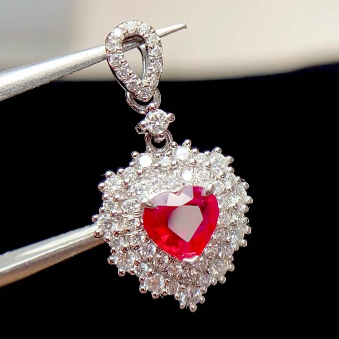 14k Gold 0.63 Ct Natural Ruby & Diamond Pendant( Without Chain ) - 2