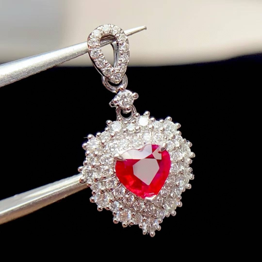 14k Gold 0.63 Ct Natural Ruby & Diamond Pendant( Without Chain ) - 3