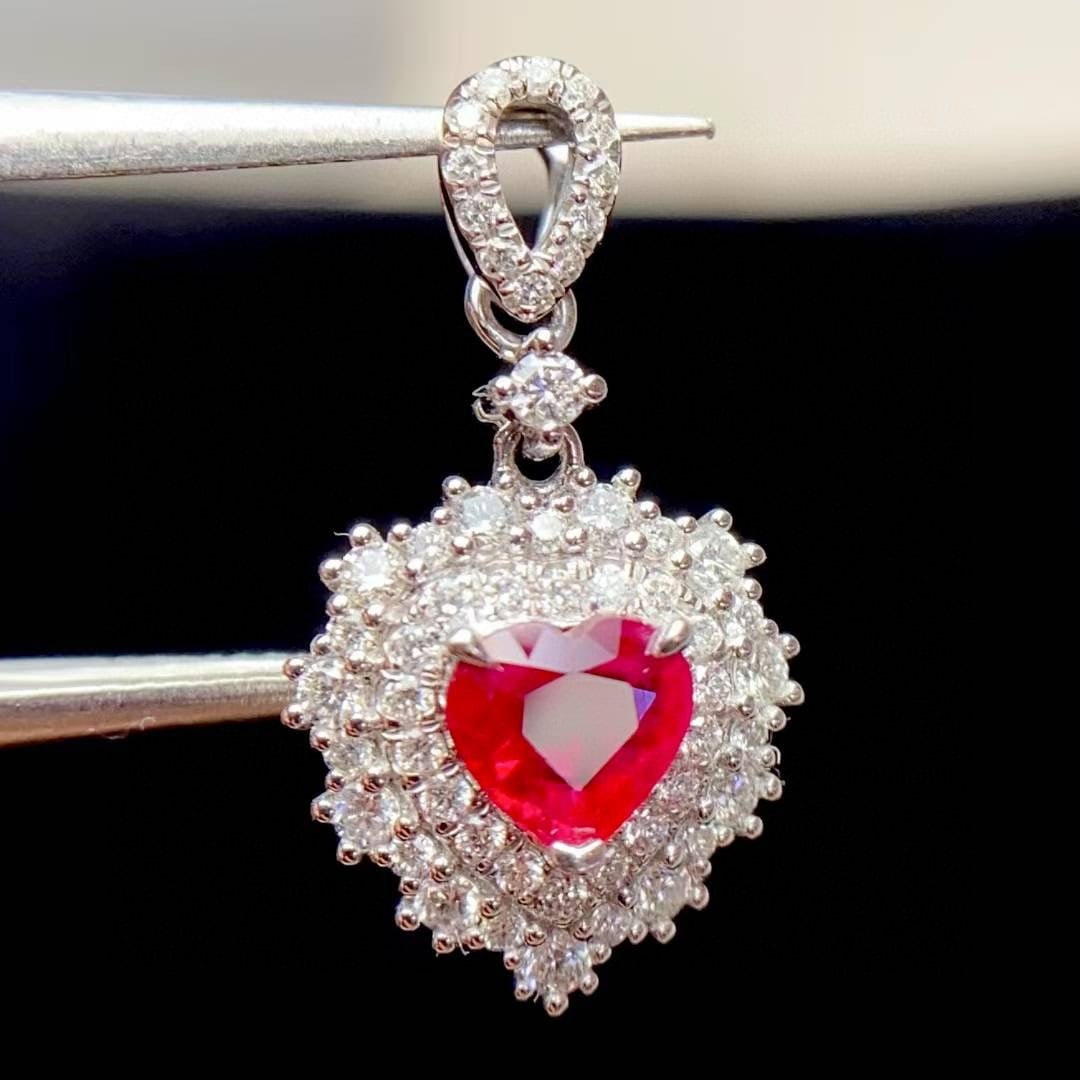 14k Gold 0.63 Ct Natural Ruby & Diamond Pendant( Without Chain ) - 4